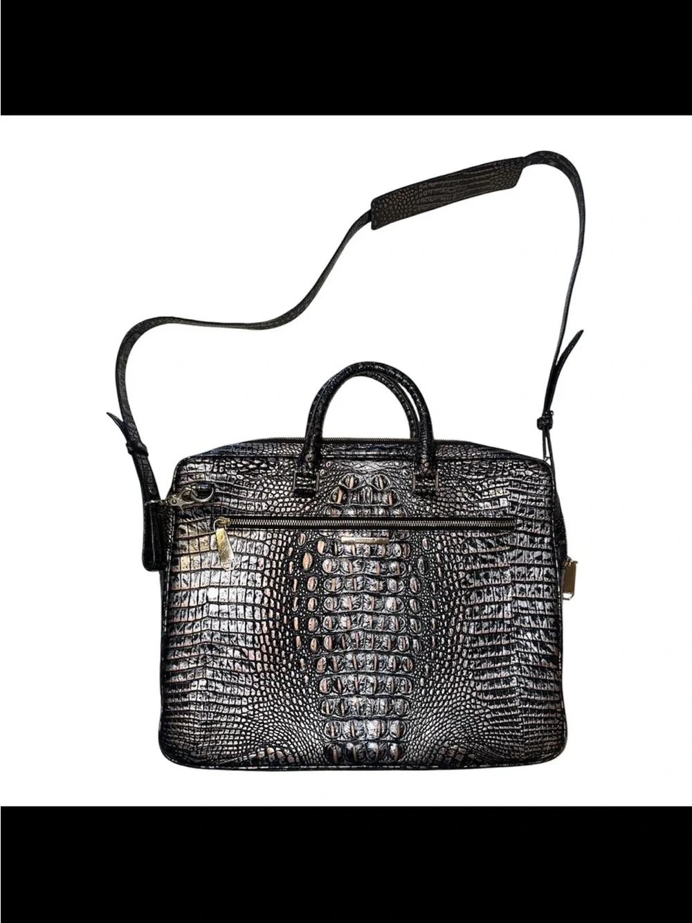 Brahmin Croc Embossed Leather Business Tote Laptop Bag